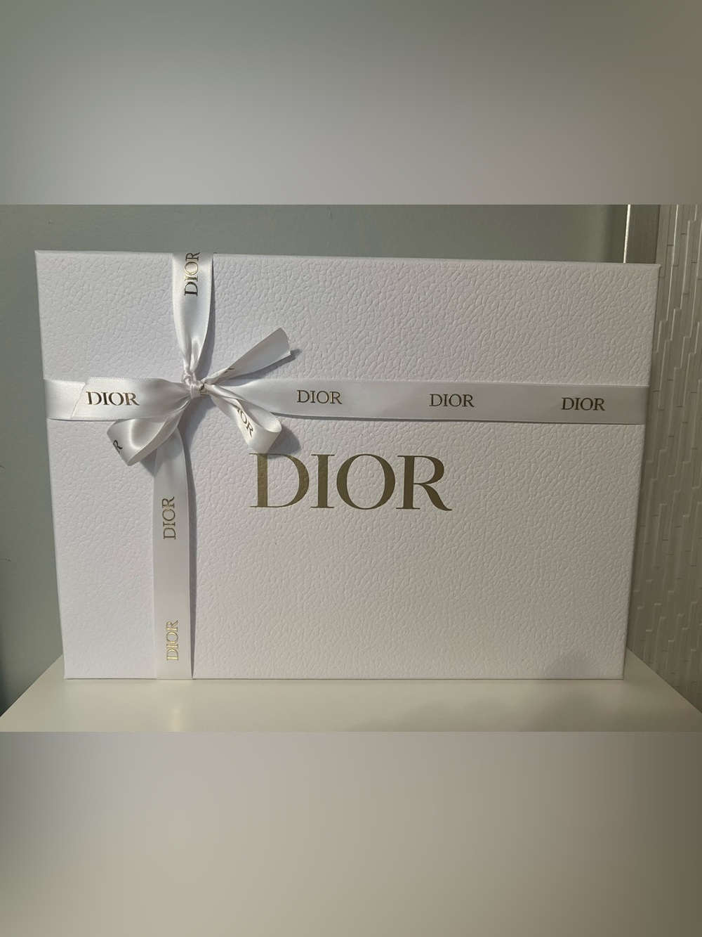 Large Dior White & Gold Gift Box with Ribbon